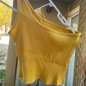 Yellow one shoulder crop top